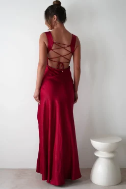Best Riviera Soft Satin Maxi Gown | Berry Red Lange Kleider|Maxikleider