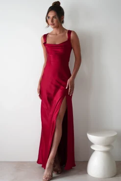 Best Riviera Soft Satin Maxi Gown | Berry Red Lange Kleider|Maxikleider