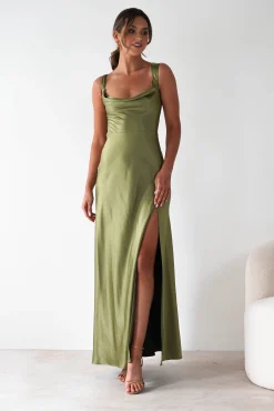 Outlet Riviera Soft Satin Maxi Gown | Olive Lange Kleider|Maxikleider
