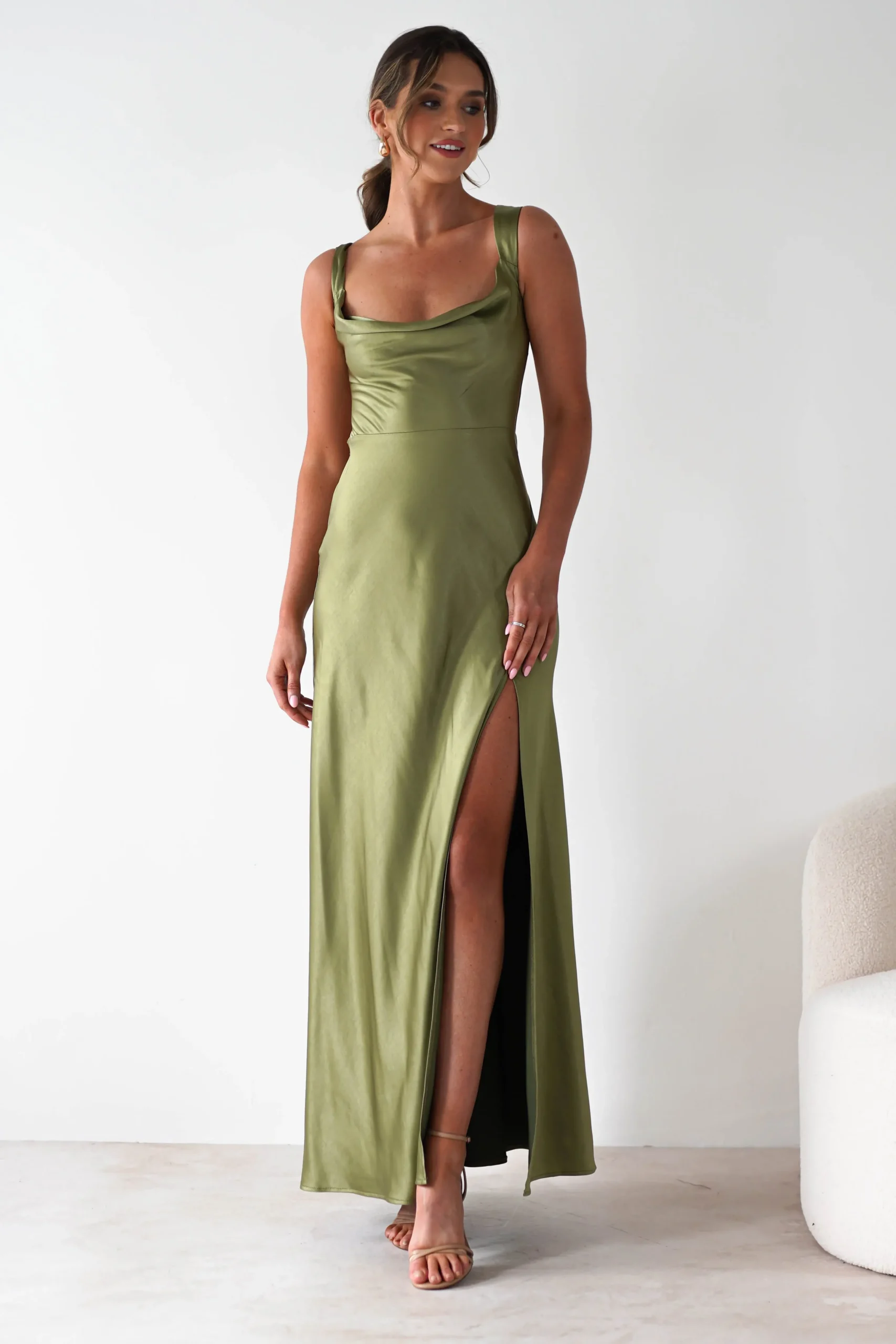 Outlet Riviera Soft Satin Maxi Gown | Olive Lange Kleider|Maxikleider