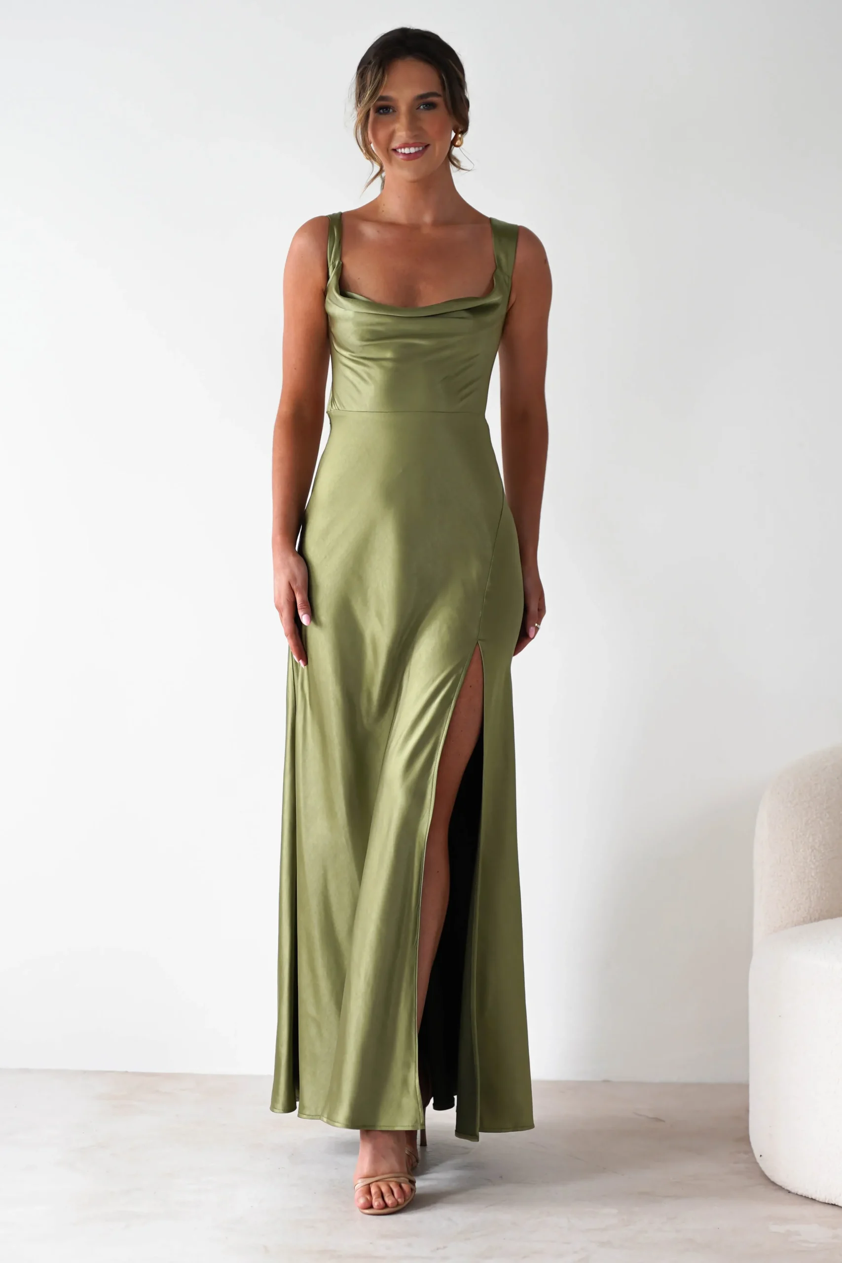 Outlet Riviera Soft Satin Maxi Gown | Olive Lange Kleider|Maxikleider