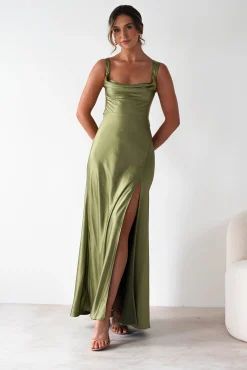 Outlet Riviera Soft Satin Maxi Gown | Olive Lange Kleider|Maxikleider