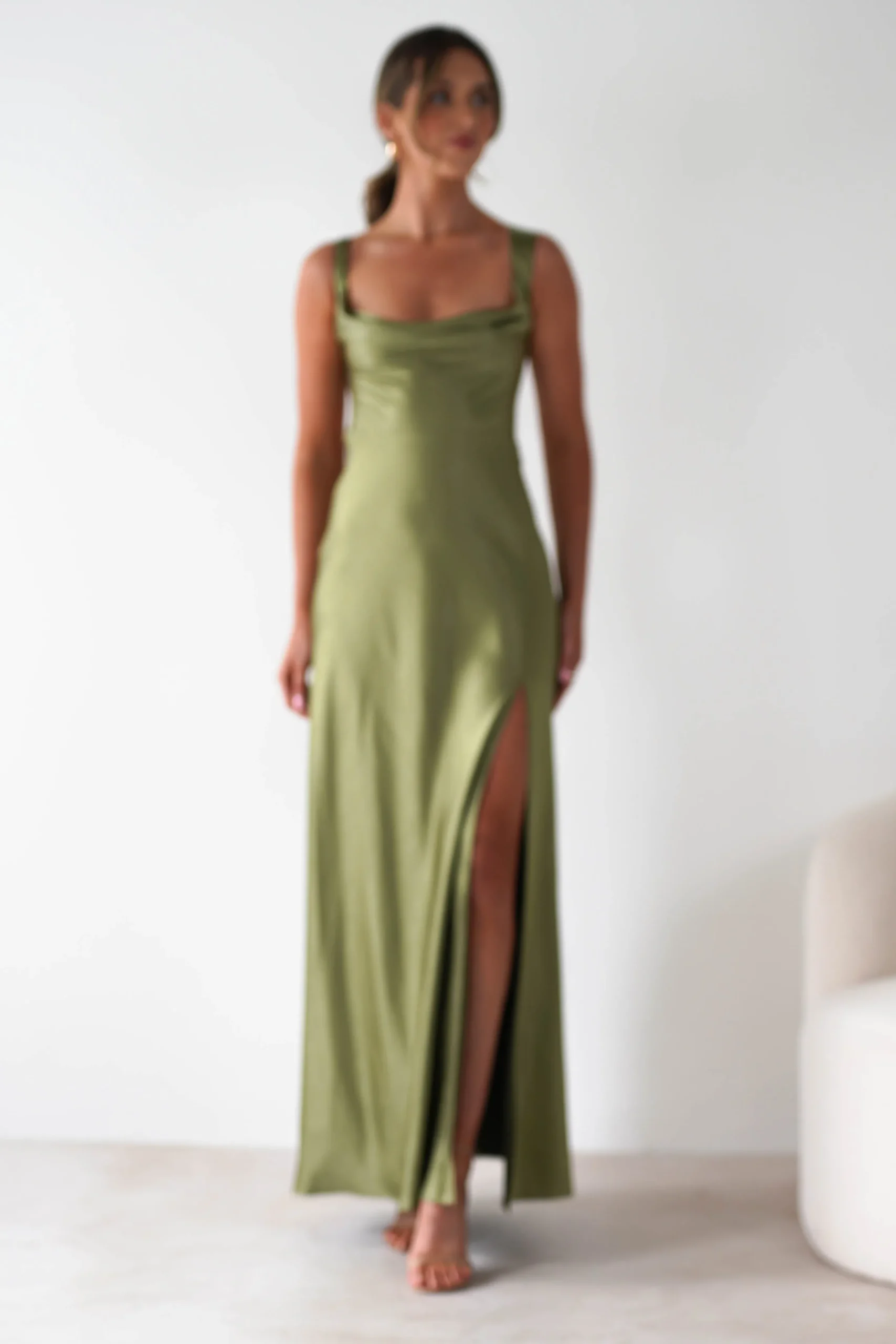 Outlet Riviera Soft Satin Maxi Gown | Olive Lange Kleider|Maxikleider