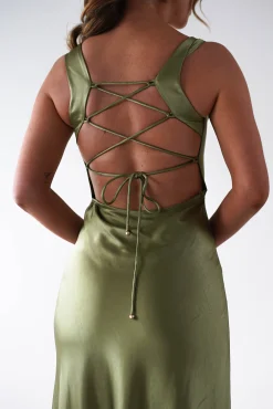 Outlet Riviera Soft Satin Maxi Gown | Olive Lange Kleider|Maxikleider