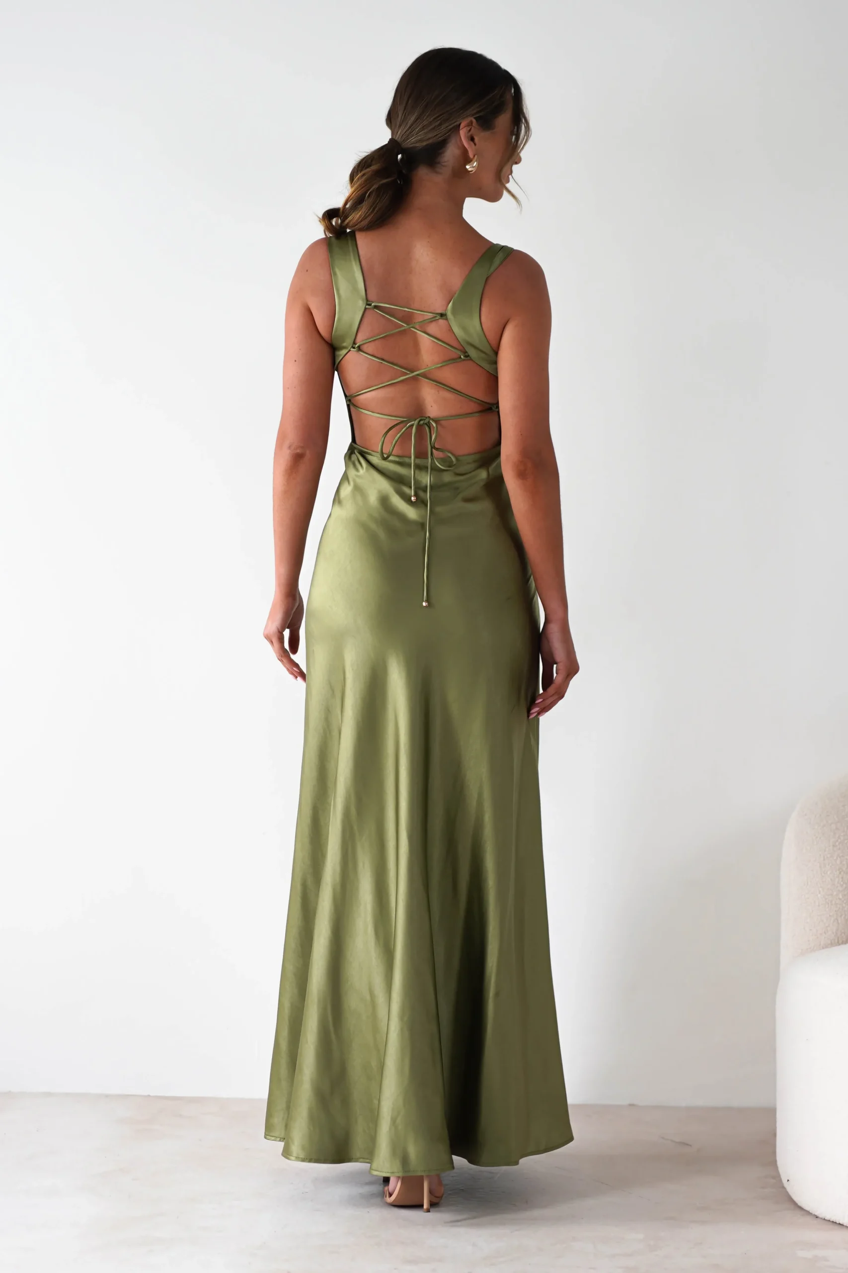 Outlet Riviera Soft Satin Maxi Gown | Olive Lange Kleider|Maxikleider