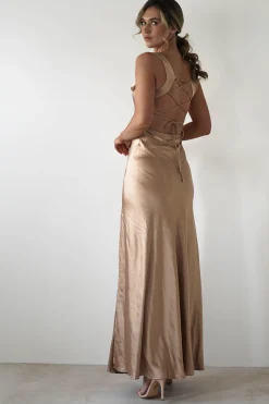 Fashion Riviera Soft Satin Maxi Gown | Gold/Bronze Lange Kleider|Maxikleider