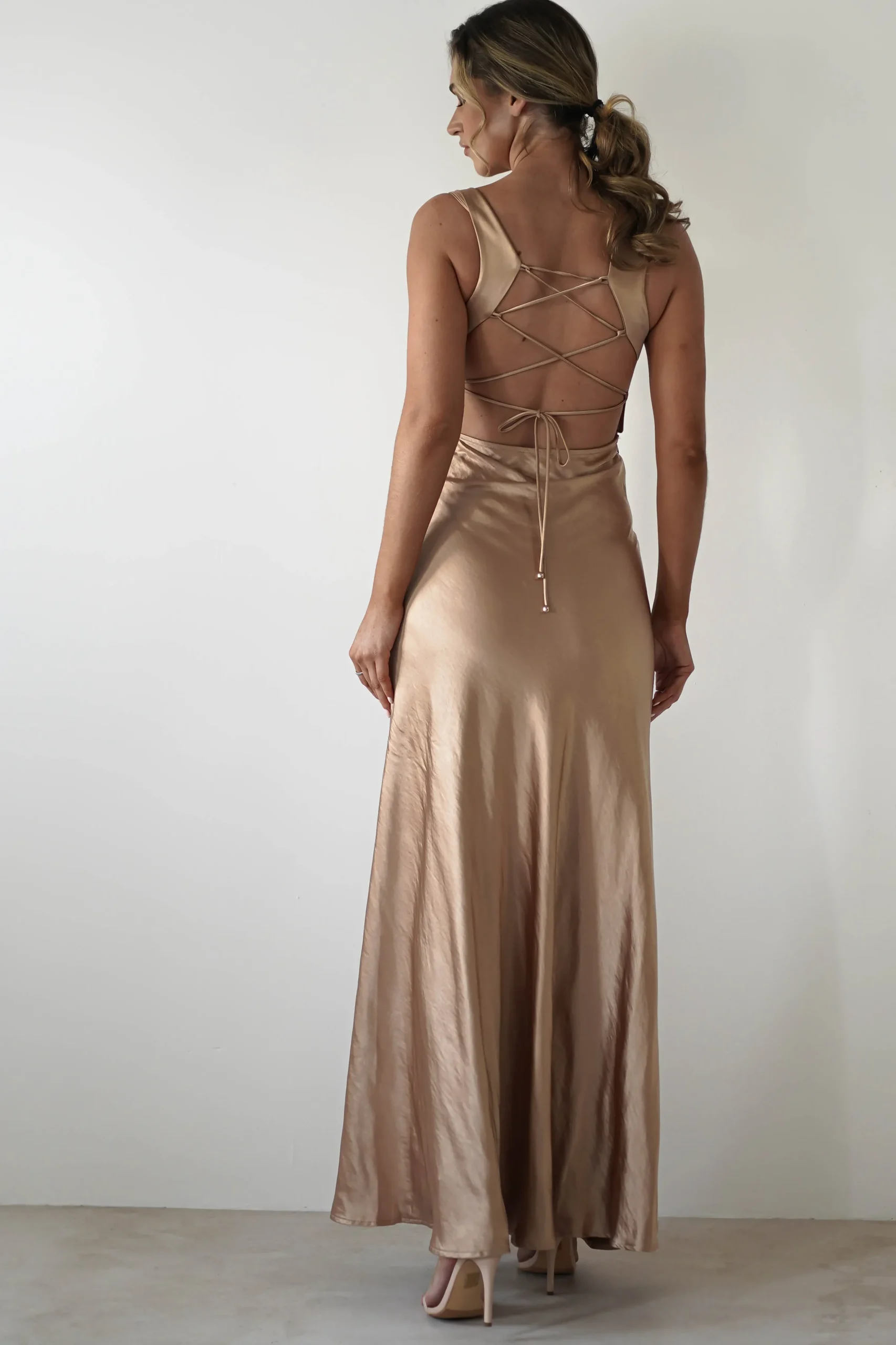 Fashion Riviera Soft Satin Maxi Gown | Gold/Bronze Lange Kleider|Maxikleider