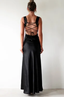 Clearance Riviera Soft Satin Maxi Gown | Black Lange Kleider|Maxikleider