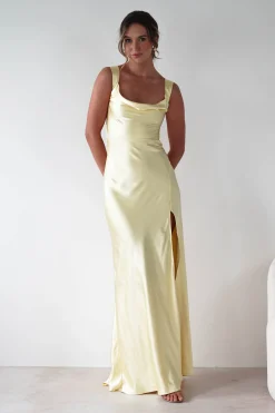 Best Riviera Soft Satin Maxi Gown | Yellow Lange Kleider|Maxikleider