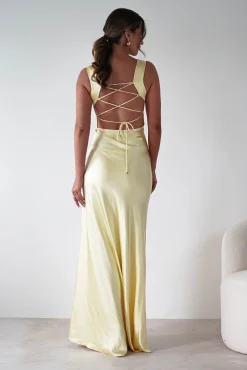 Best Riviera Soft Satin Maxi Gown | Yellow Lange Kleider|Maxikleider