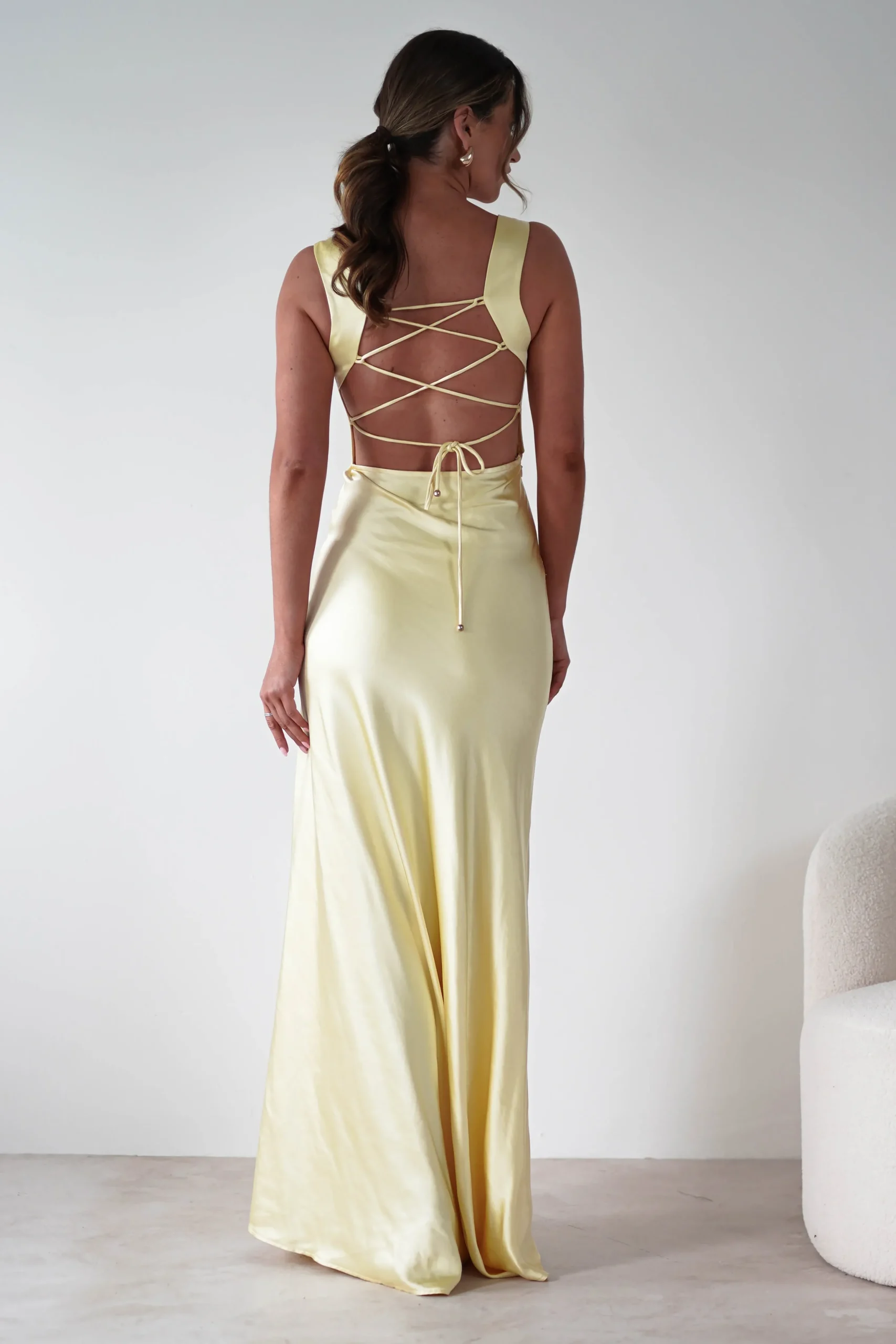 Best Riviera Soft Satin Maxi Gown | Yellow Lange Kleider|Maxikleider