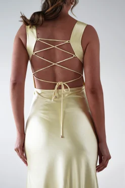 Best Riviera Soft Satin Maxi Gown | Yellow Lange Kleider|Maxikleider