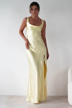 Best Riviera Soft Satin Maxi Gown | Yellow Lange Kleider|Maxikleider