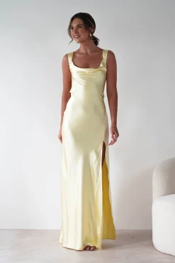 Best Riviera Soft Satin Maxi Gown | Yellow Lange Kleider|Maxikleider
