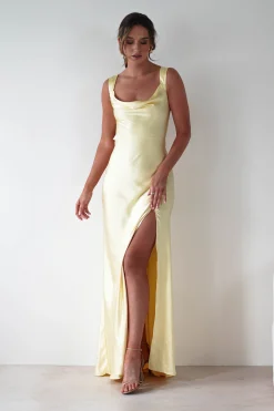 Best Riviera Soft Satin Maxi Gown | Yellow Lange Kleider|Maxikleider
