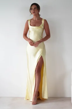 Best Riviera Soft Satin Maxi Gown | Yellow Lange Kleider|Maxikleider