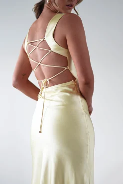 Best Riviera Soft Satin Maxi Gown | Yellow Lange Kleider|Maxikleider