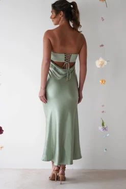 Outlet Rochelle Soft Satin Maxi Dress | Sage Green Lange Kleider|Maxikleider