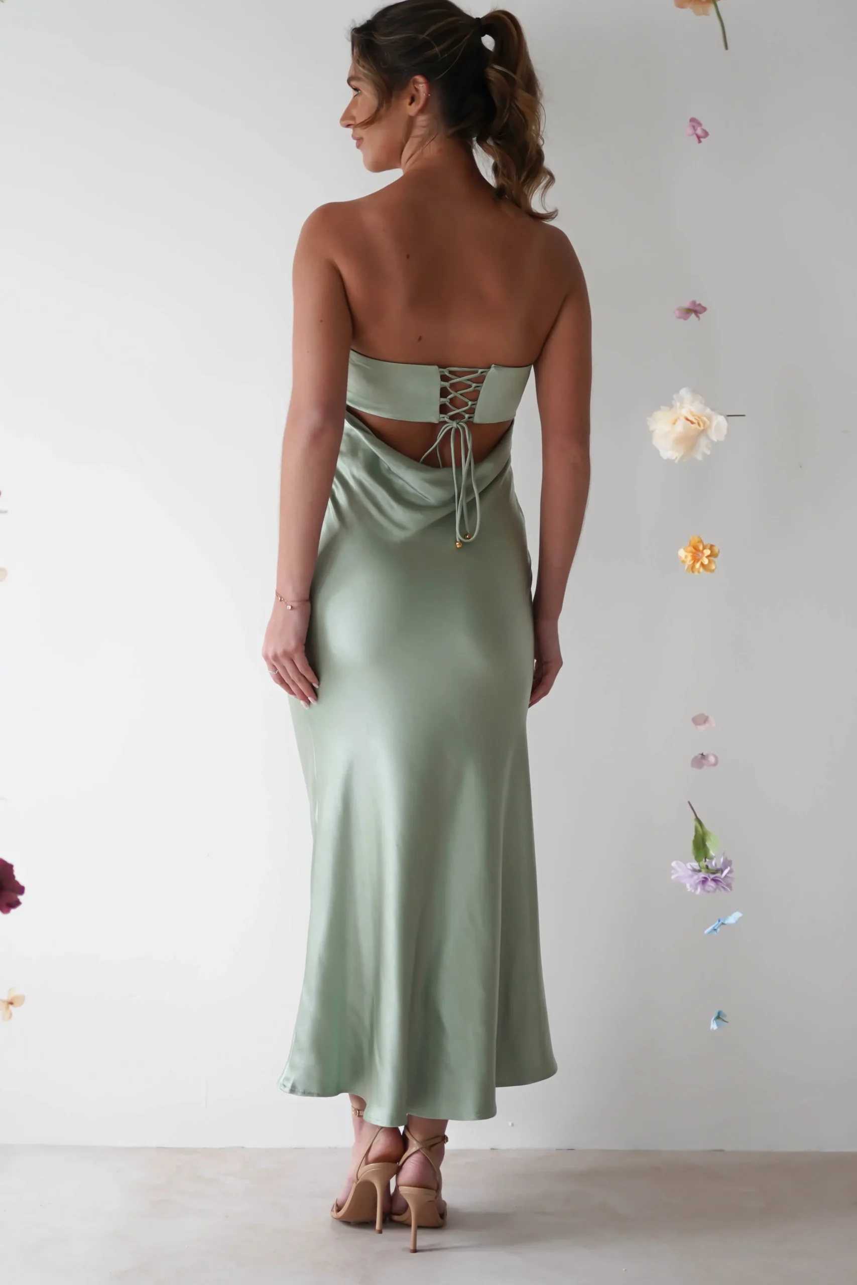 Outlet Rochelle Soft Satin Maxi Dress | Sage Green Lange Kleider|Maxikleider