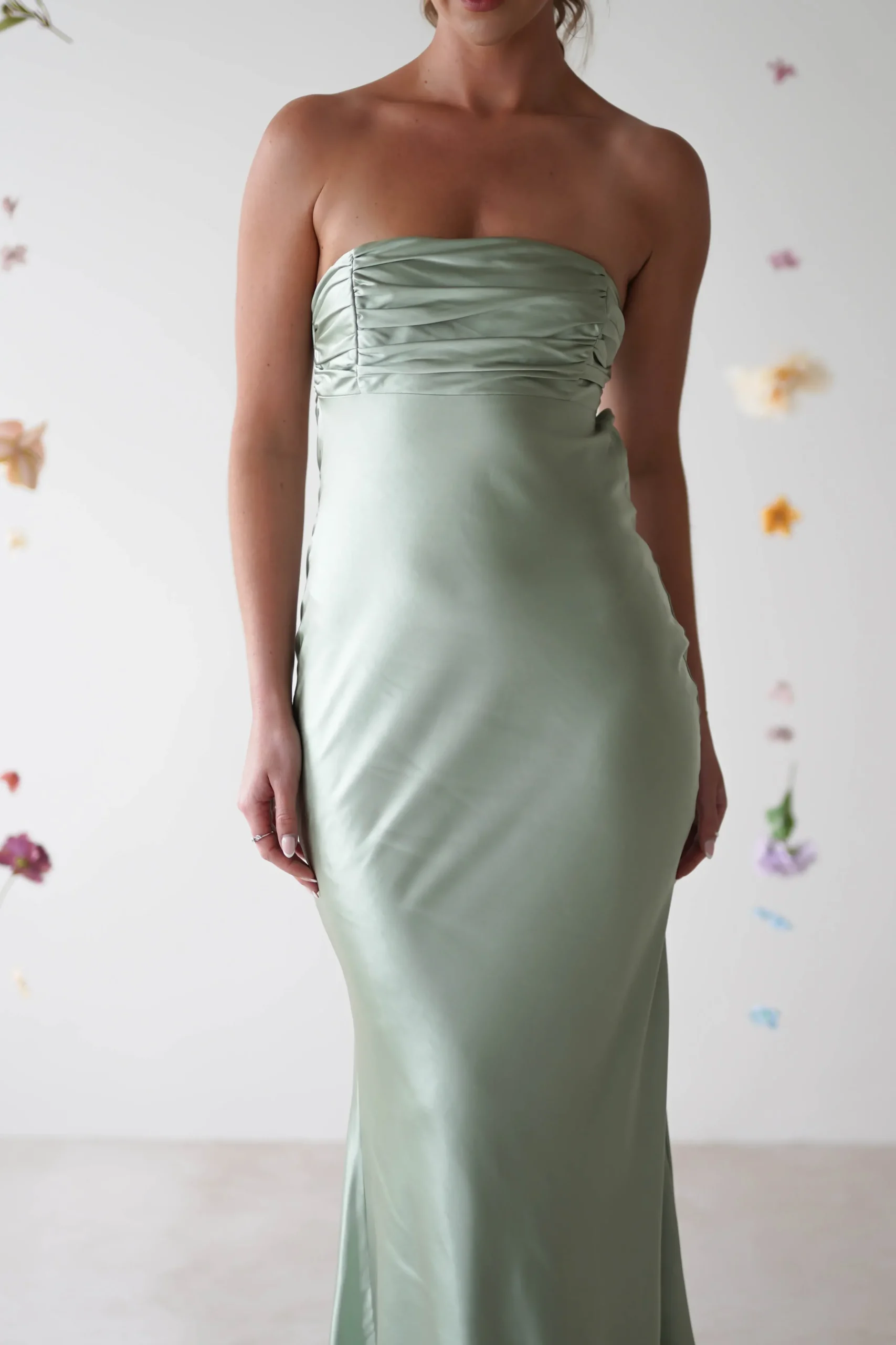 Outlet Rochelle Soft Satin Maxi Dress | Sage Green Lange Kleider|Maxikleider