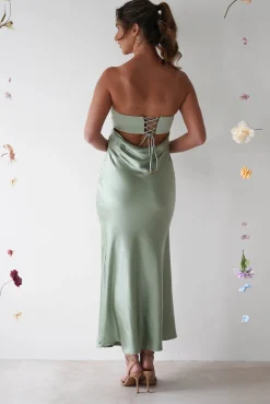 Outlet Rochelle Soft Satin Maxi Dress | Sage Green Lange Kleider|Maxikleider