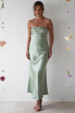 Outlet Rochelle Soft Satin Maxi Dress | Sage Green Lange Kleider|Maxikleider