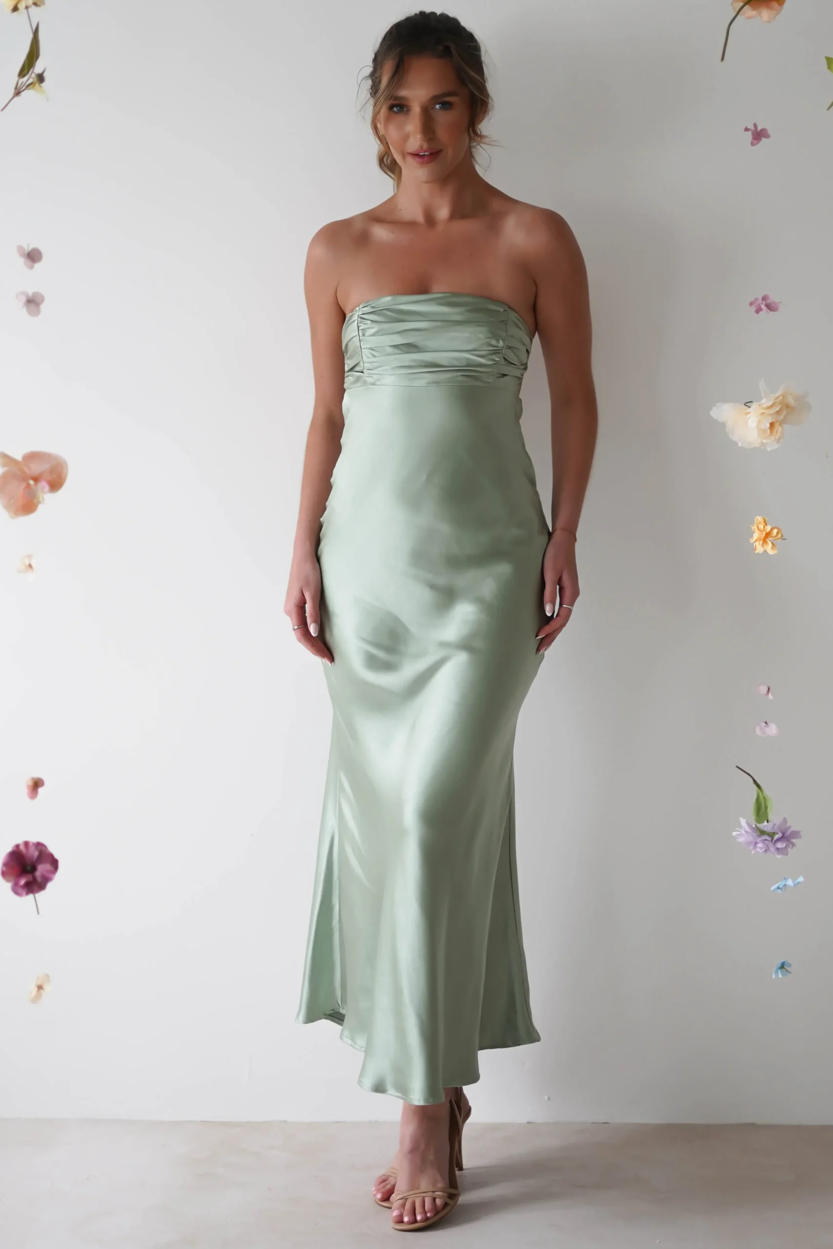 Outlet Rochelle Soft Satin Maxi Dress | Sage Green Lange Kleider|Maxikleider