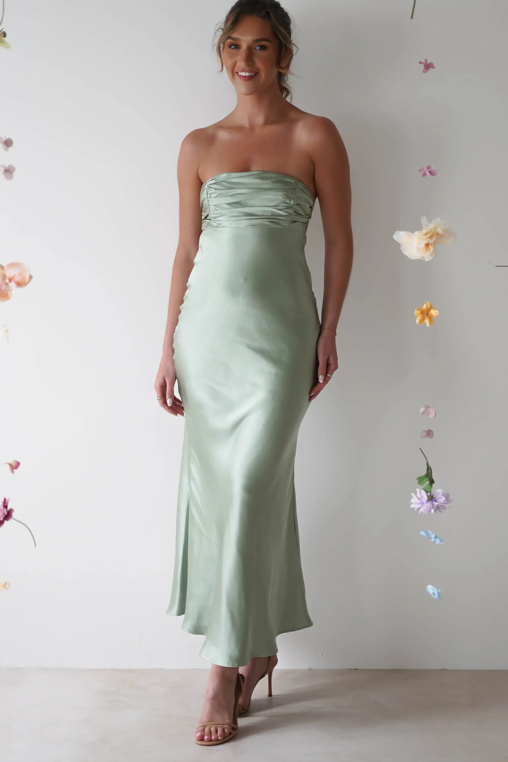 Outlet Rochelle Soft Satin Maxi Dress | Sage Green Lange Kleider|Maxikleider