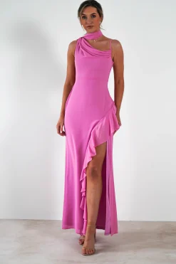 Online Rosella Ruffle Detail Maxi Dress | Fuchsia Lange Kleider|Maxikleider