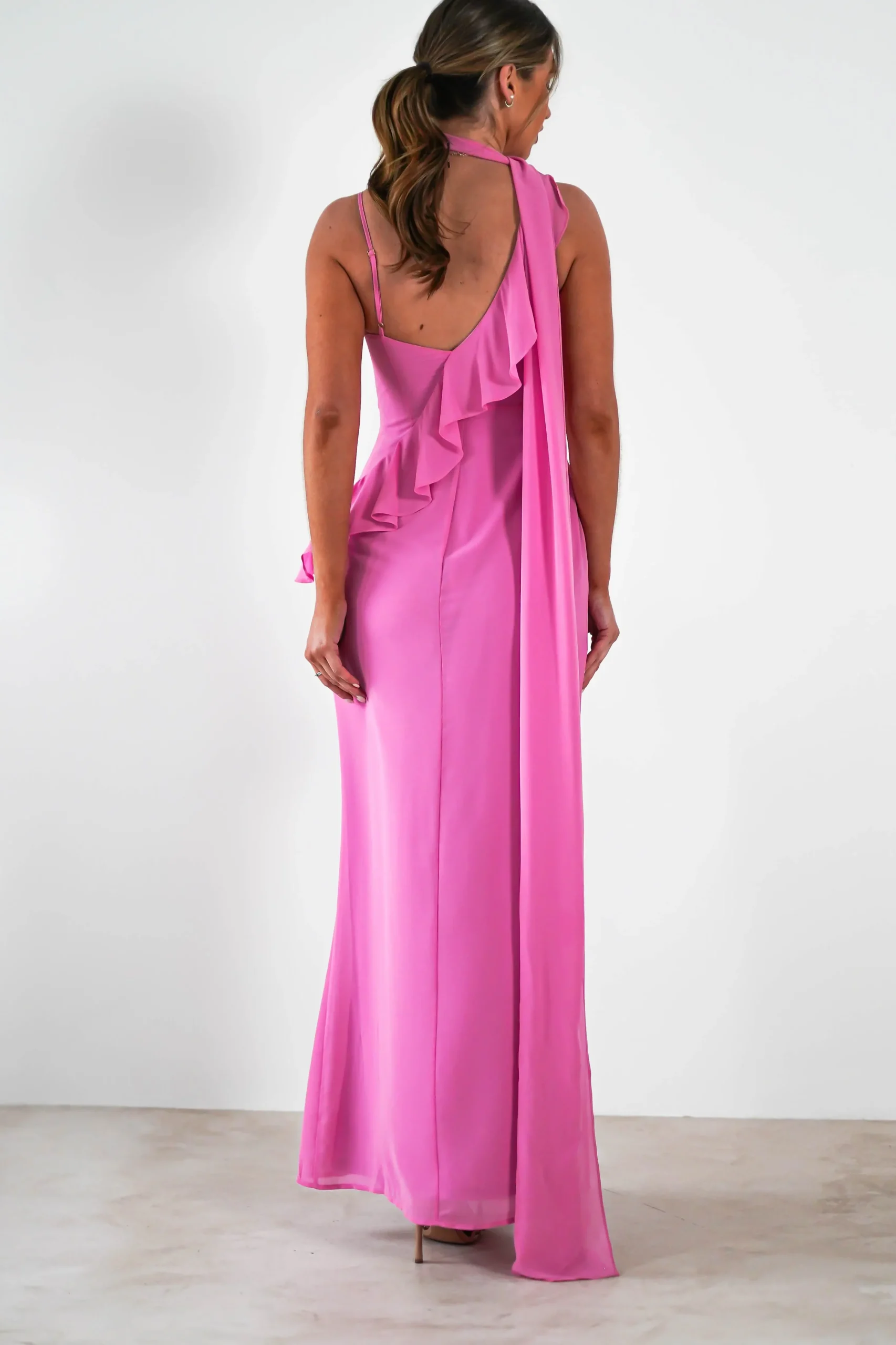 Online Rosella Ruffle Detail Maxi Dress | Fuchsia Lange Kleider|Maxikleider