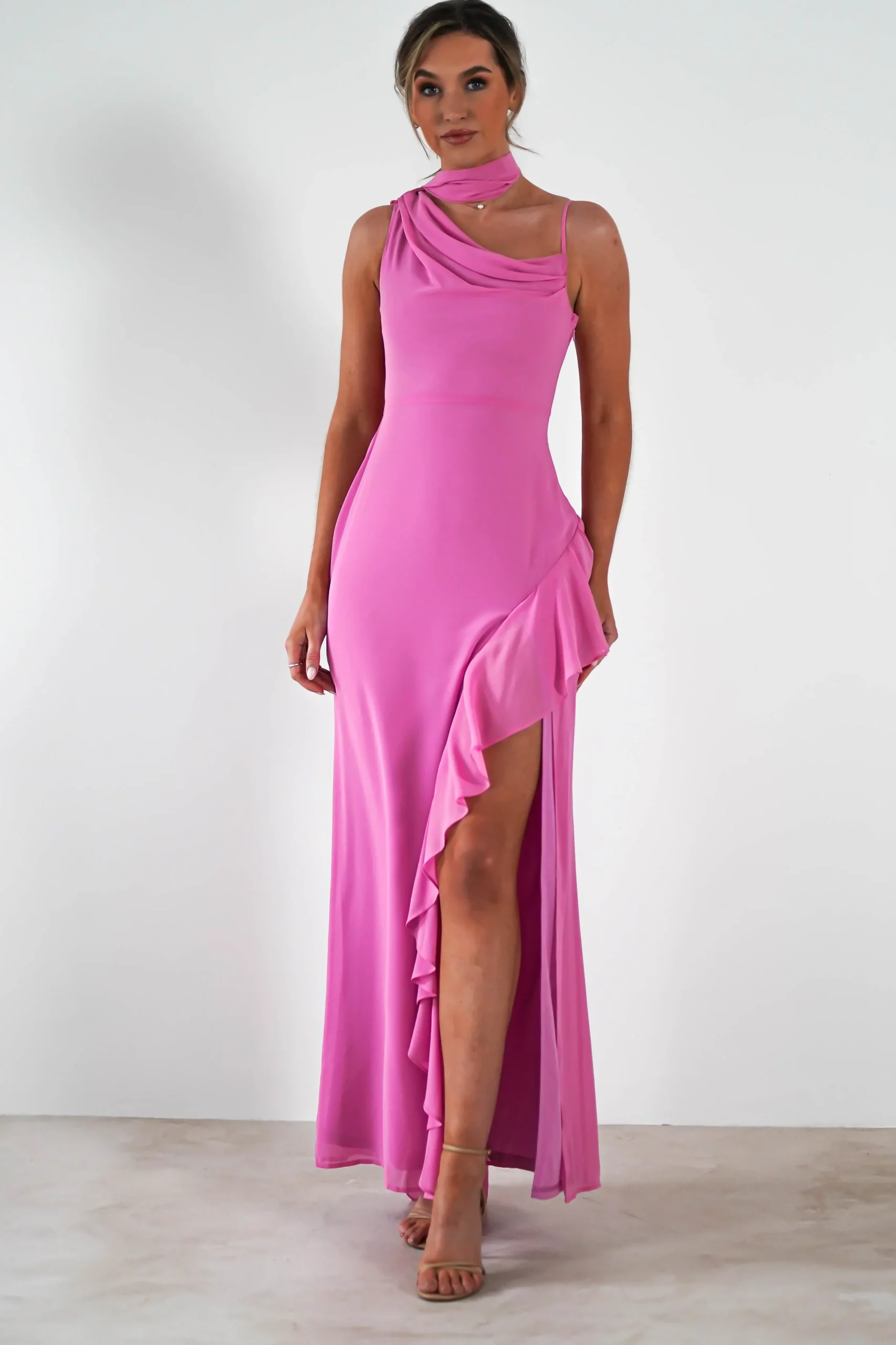 Online Rosella Ruffle Detail Maxi Dress | Fuchsia Lange Kleider|Maxikleider