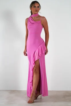 Online Rosella Ruffle Detail Maxi Dress | Fuchsia Lange Kleider|Maxikleider