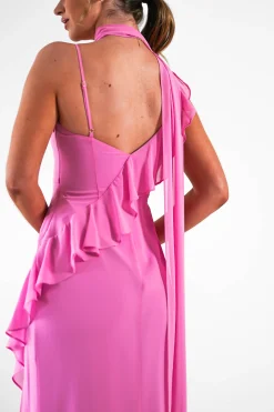 Online Rosella Ruffle Detail Maxi Dress | Fuchsia Lange Kleider|Maxikleider