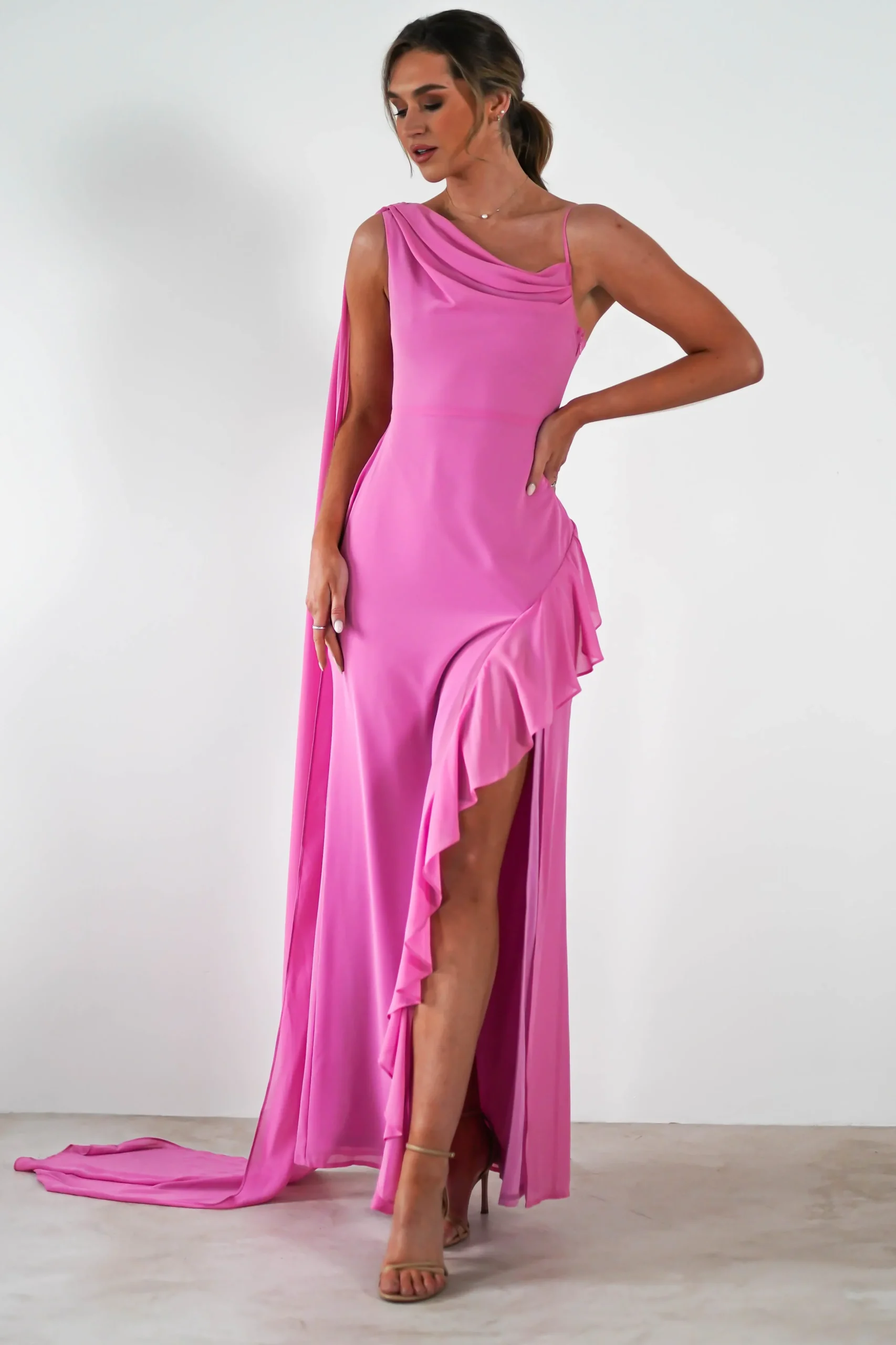 Online Rosella Ruffle Detail Maxi Dress | Fuchsia Lange Kleider|Maxikleider