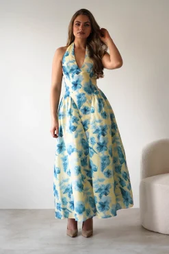 Hot Sabine Floral Bodied Maxi Dress | Yellow/Blue Lange Kleider|Maxikleider