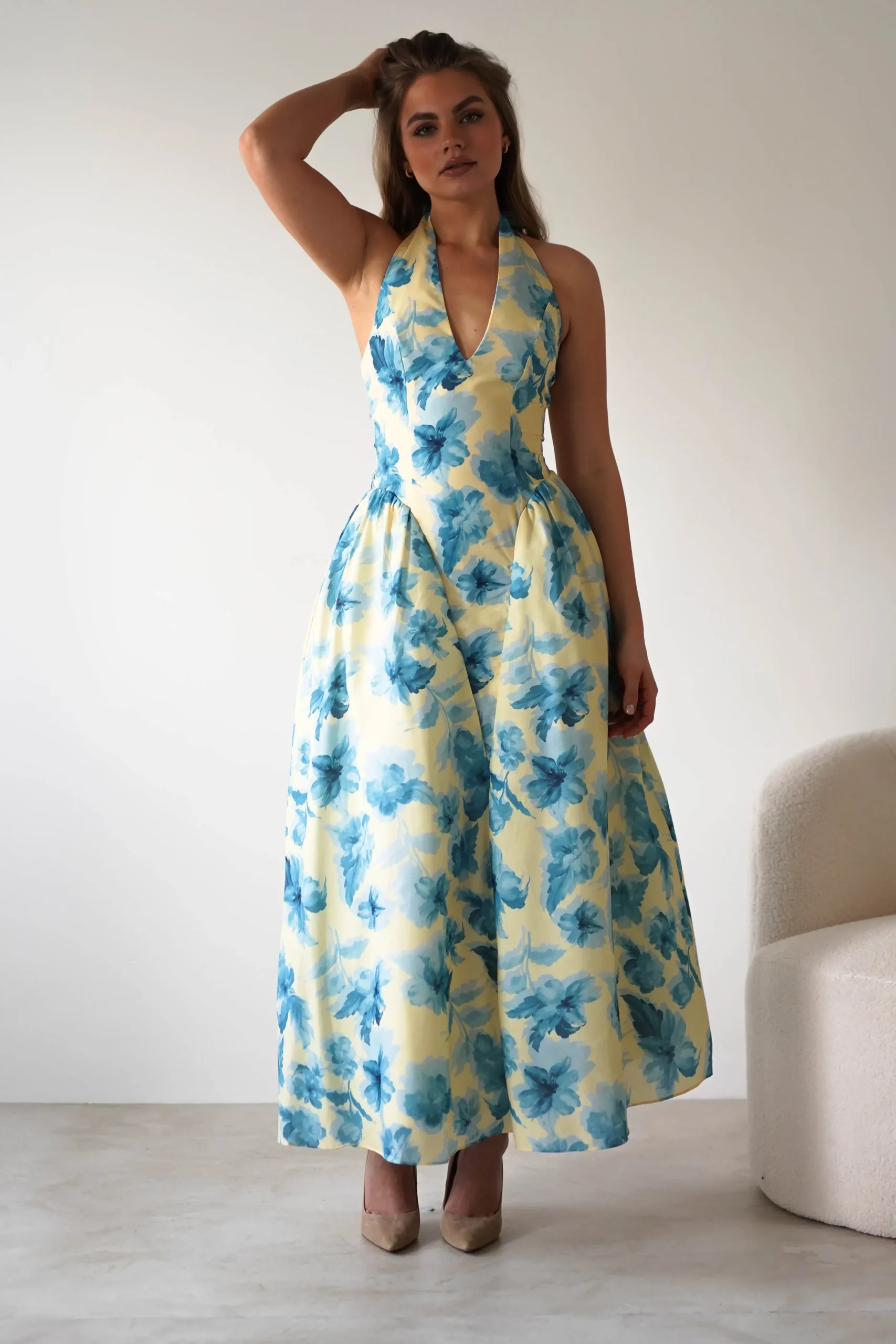 Hot Sabine Floral Bodied Maxi Dress | Yellow/Blue Lange Kleider|Maxikleider