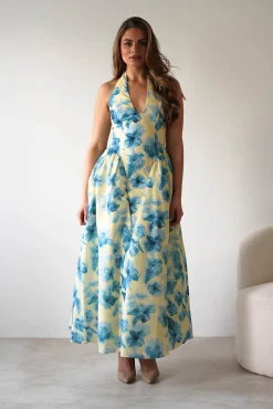 Hot Sabine Floral Bodied Maxi Dress | Yellow/Blue Lange Kleider|Maxikleider