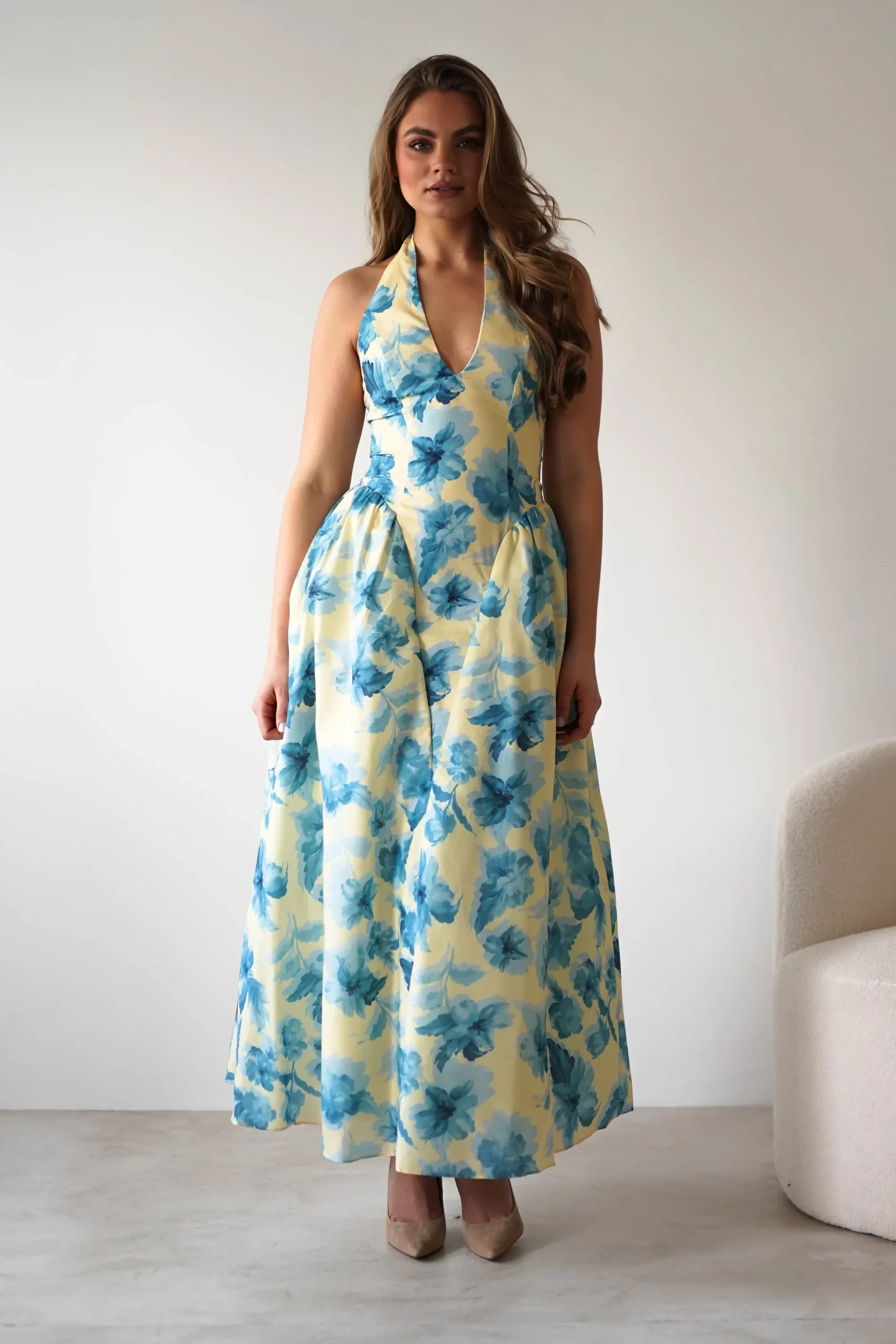 Hot Sabine Floral Bodied Maxi Dress | Yellow/Blue Lange Kleider|Maxikleider