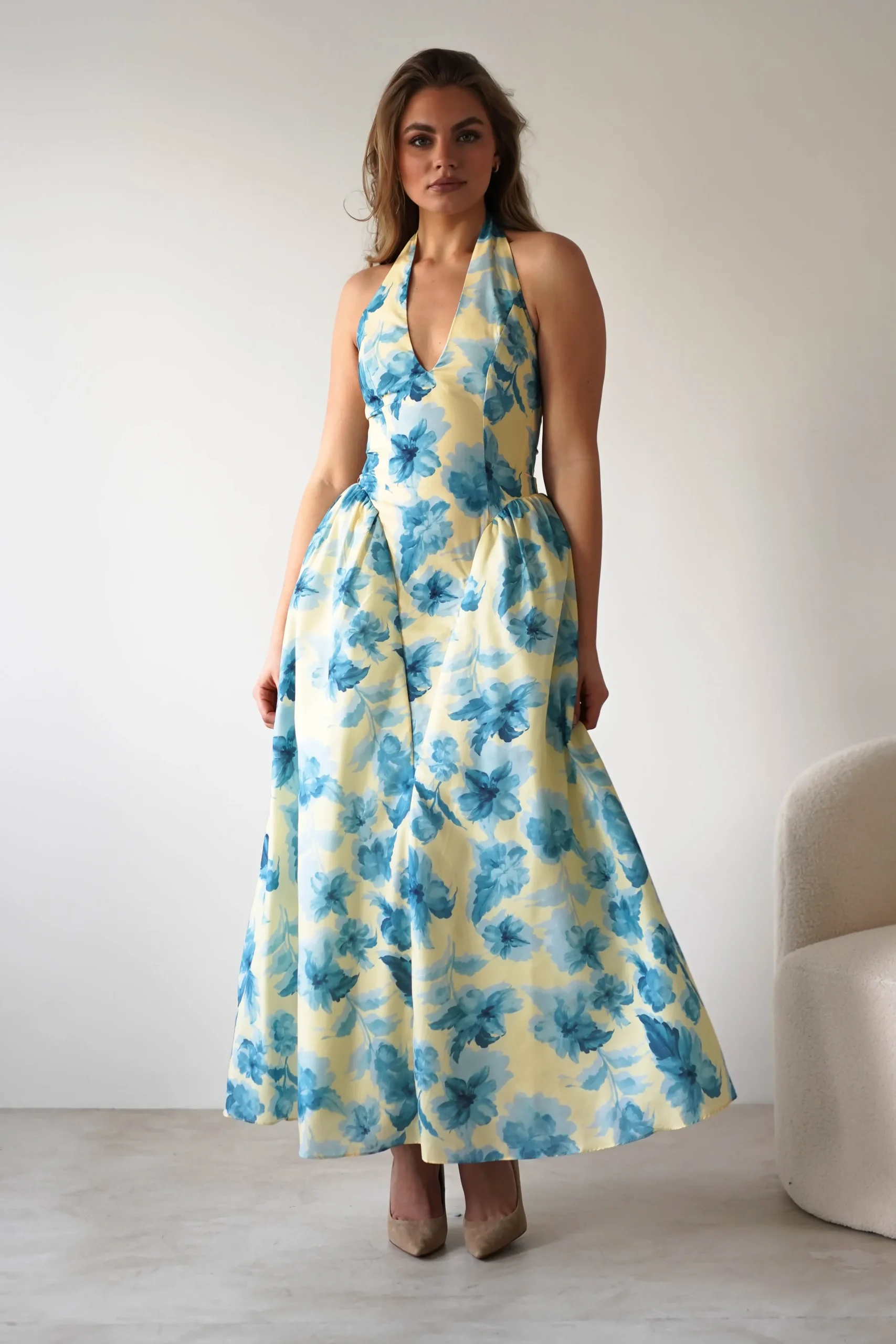 Hot Sabine Floral Bodied Maxi Dress | Yellow/Blue Lange Kleider|Maxikleider