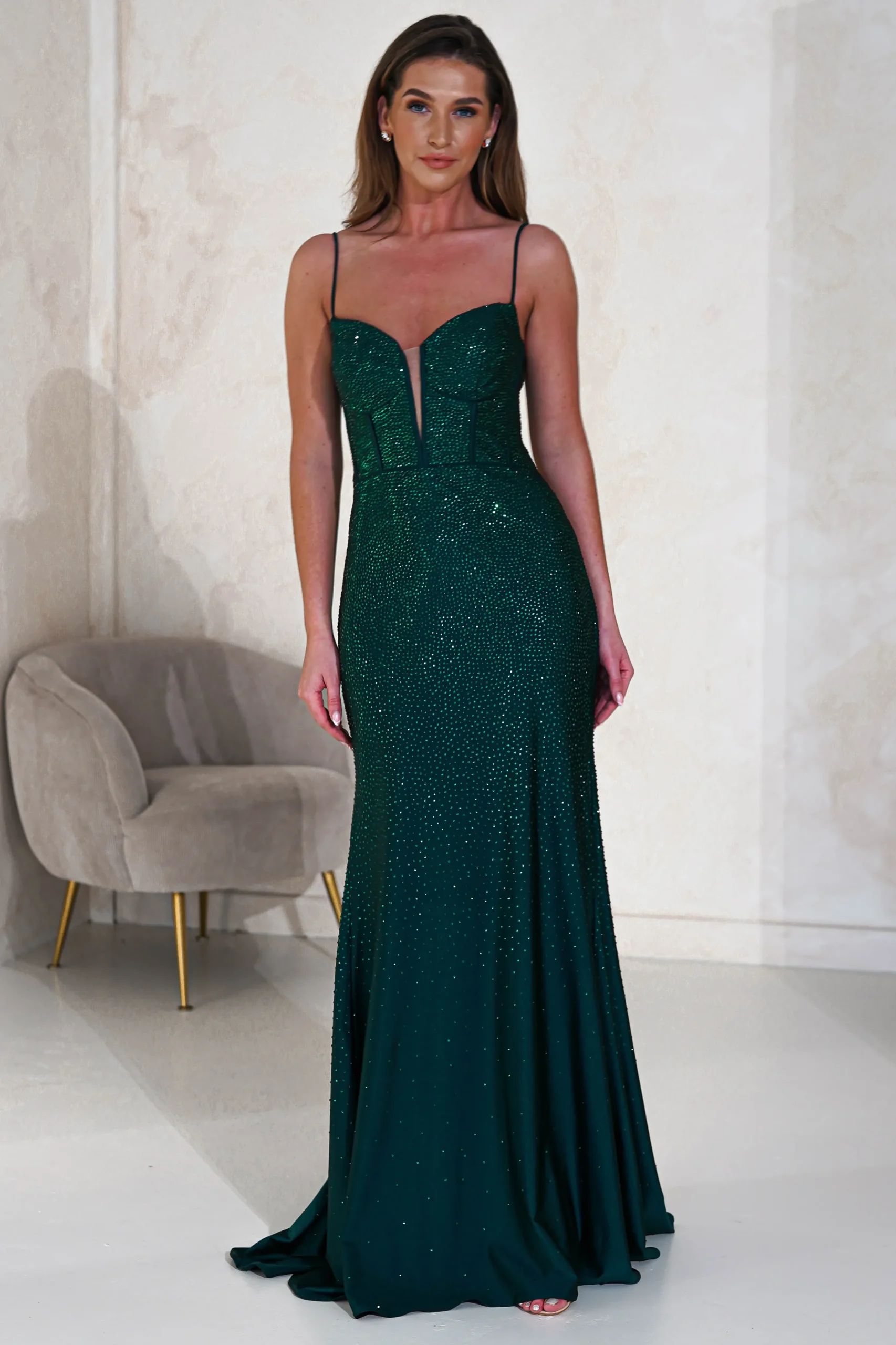Best Sabrina Diamante Gown | Emerald Green Sommerkleider|Sommerkleider