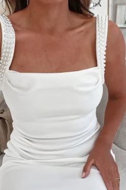 Online Salena Pearl Detail Bodycon Midi Dress | White Mittellange Kleider|Midi-kleider