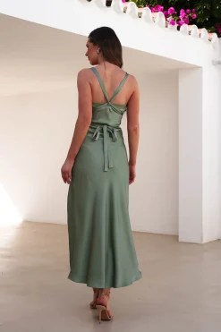 Hot Salma Soft Matte Satin Midaxi Dress | Olive Lange Kleider|Maxikleider