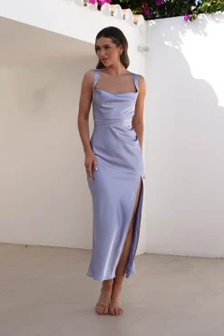 Online Salma Soft Matte Satin Midaxi Dress | Periwinkle Blue Lange Kleider|Maxikleider