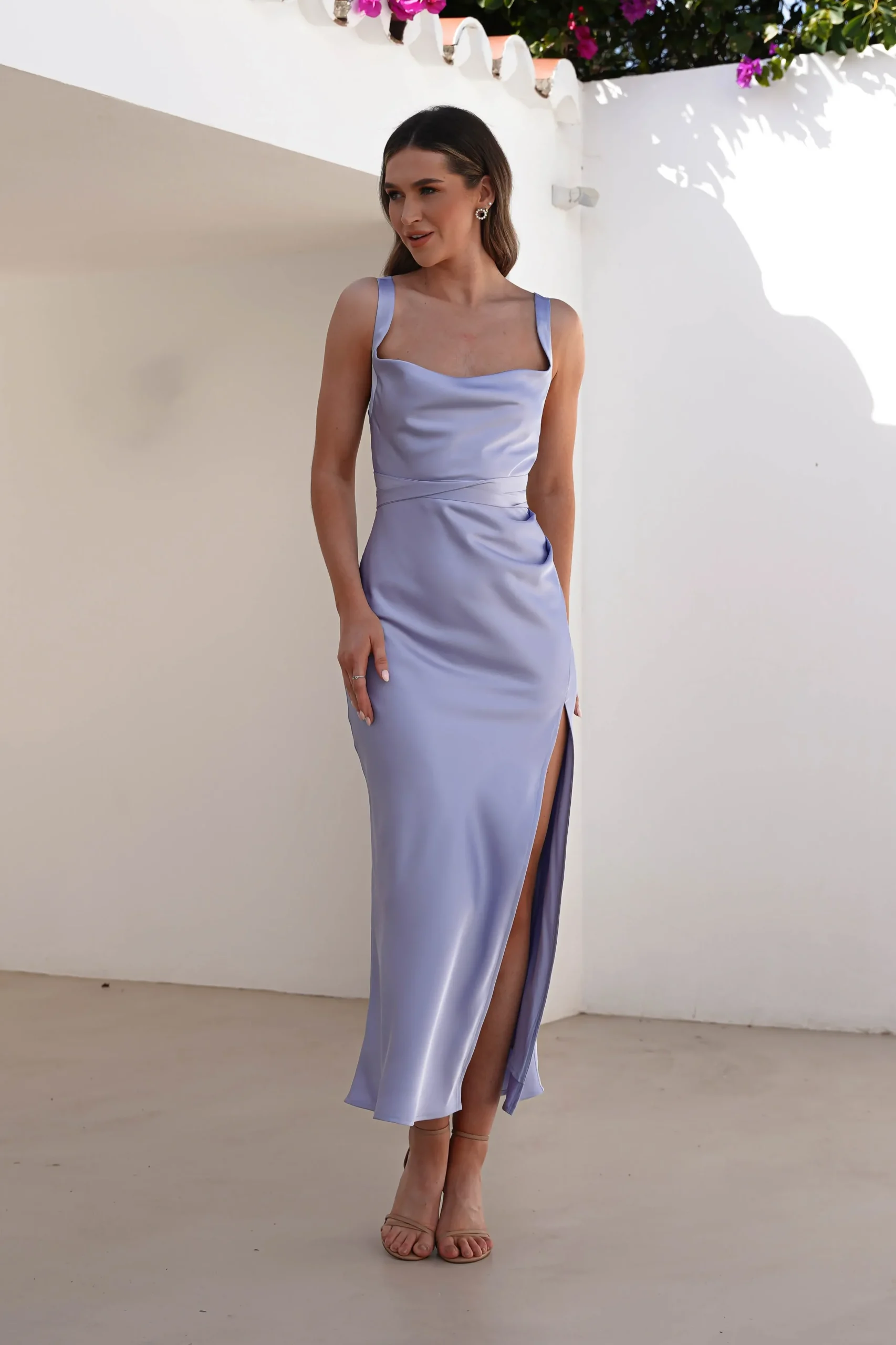 Online Salma Soft Matte Satin Midaxi Dress | Periwinkle Blue Lange Kleider|Maxikleider