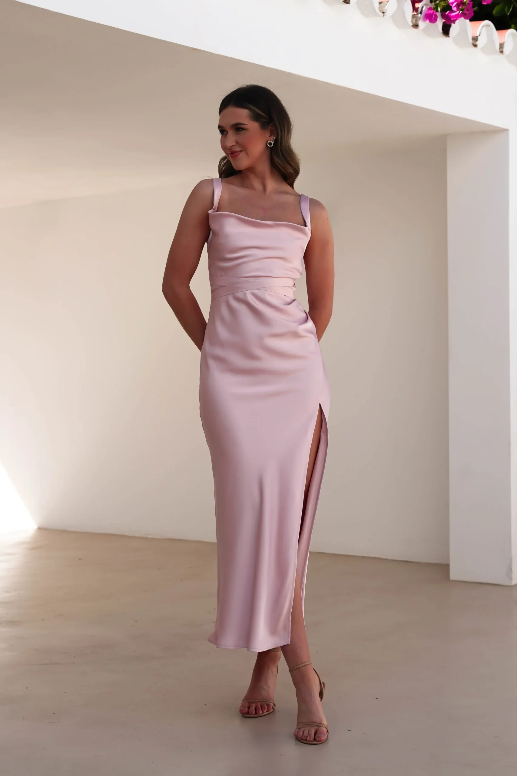 Outlet Salma Soft Matte Satin Midaxi Dress | Blush Pink Lange Kleider|Maxikleider