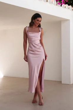 Outlet Salma Soft Matte Satin Midaxi Dress | Blush Pink Lange Kleider|Maxikleider