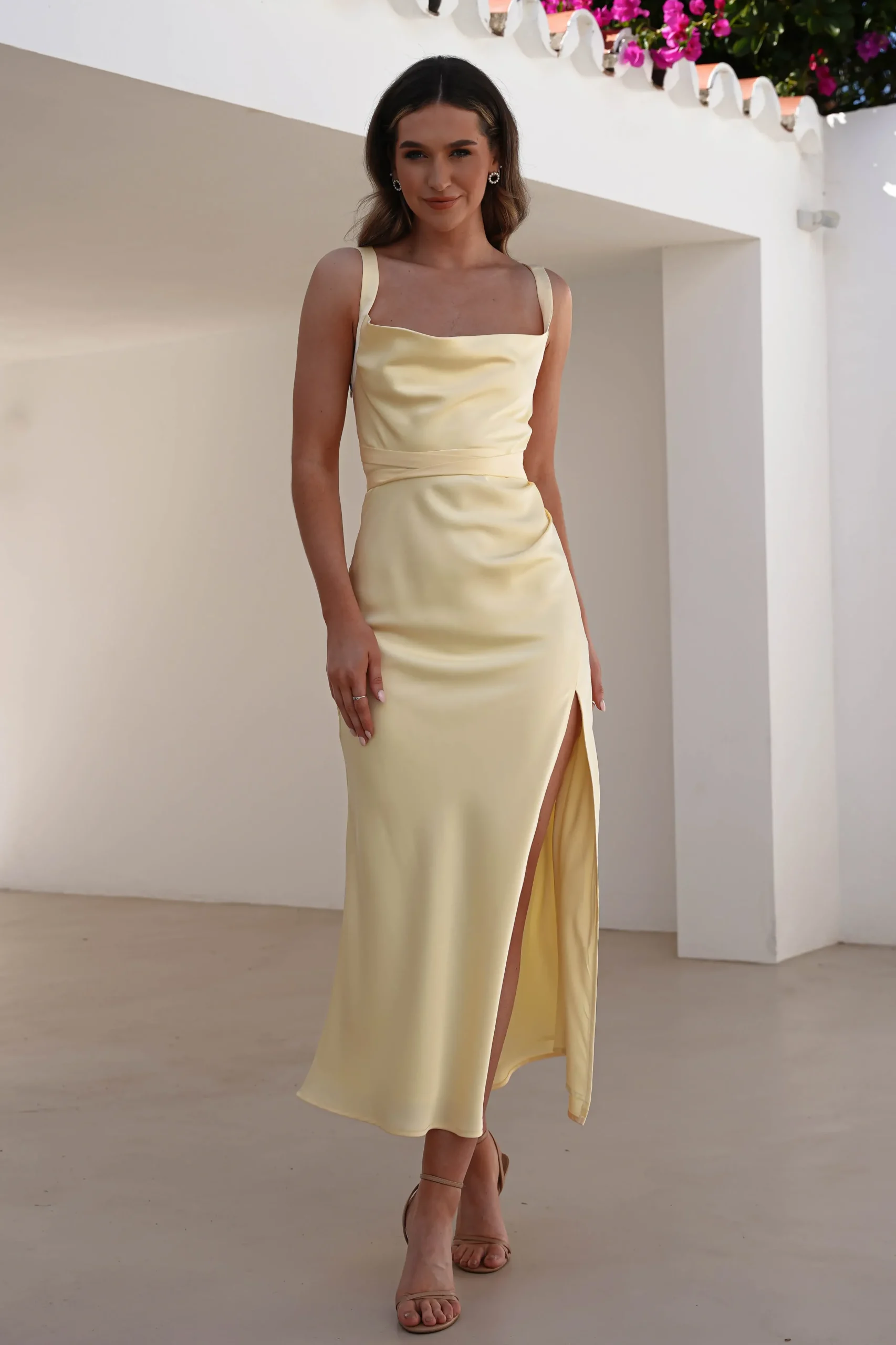 Online Salma Soft Matte Satin Midaxi Dress | Yellow Lange Kleider|Maxikleider
