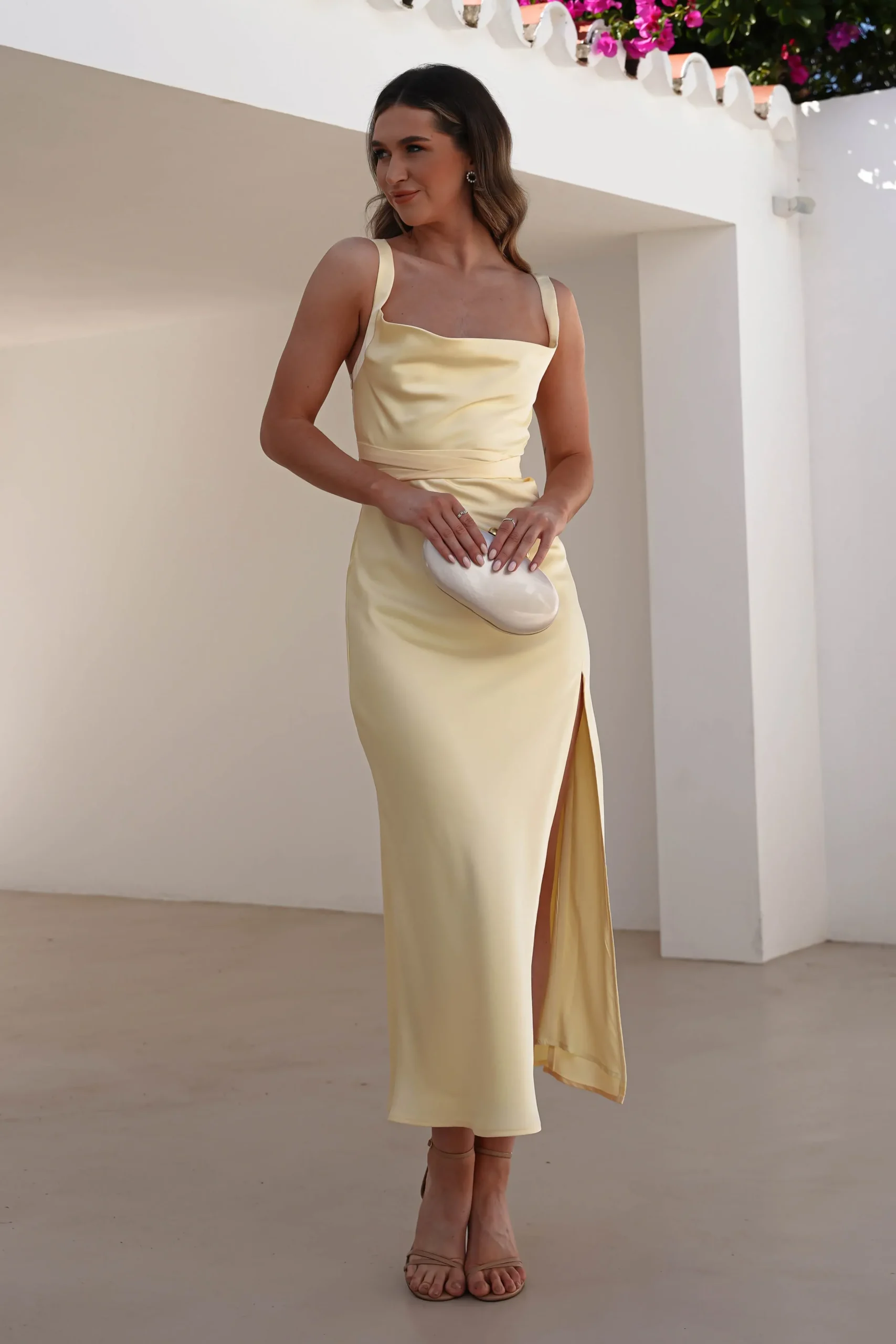 Online Salma Soft Matte Satin Midaxi Dress | Yellow Lange Kleider|Maxikleider