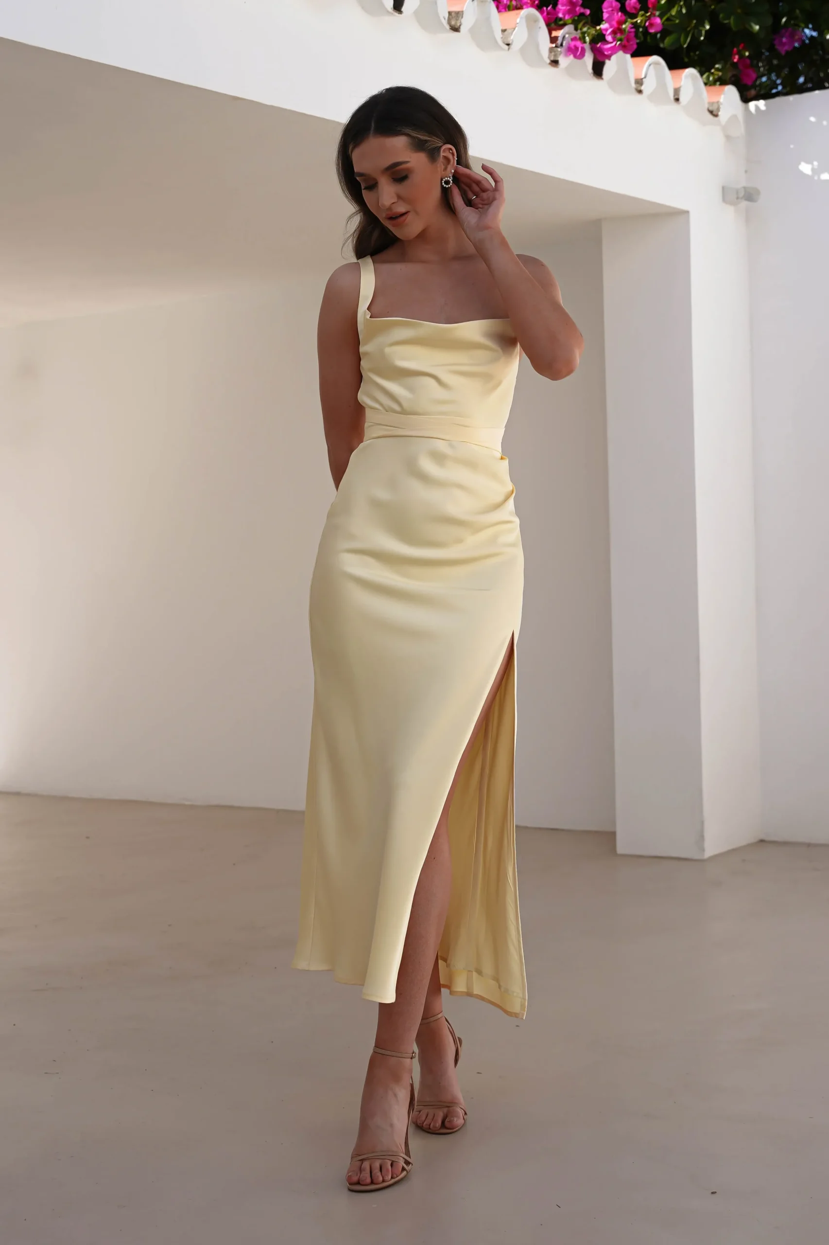 Online Salma Soft Matte Satin Midaxi Dress | Yellow Lange Kleider|Maxikleider