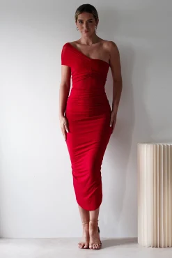 Outlet Sania Bodycon Midi Dress | Red Mittellange Kleider|Midi-kleider